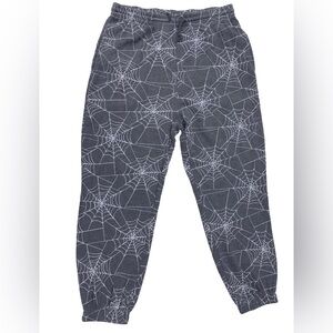 Doe Women’s M Gray Spiderweb Graphic Jogger Sweatpants Pull-On Fleece Halloween